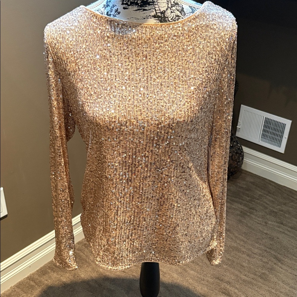 Women's Bootlegger Rose Gold Sequin Long-Sleeve Top